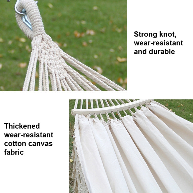 Emeja | 200x150cm Dubbele Buiten Camping Fringe Canvas Hangmat met Paal (Wit)