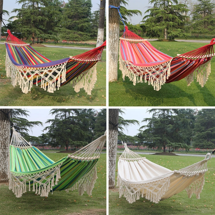 Emeja | 200x150cm Dubbele Buiten Camping Fringe Canvas Hangmat met Paal (Wit)