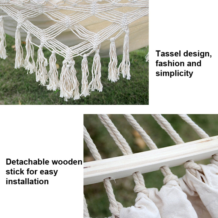 Emeja | 200x150cm Dubbele Buiten Camping Fringe Canvas Hangmat met Paal (Wit)