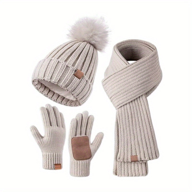 Emeja | 3-in-1 Gebreide Winterset met Muts, Sjaal en Touchscreen Handschoenen
