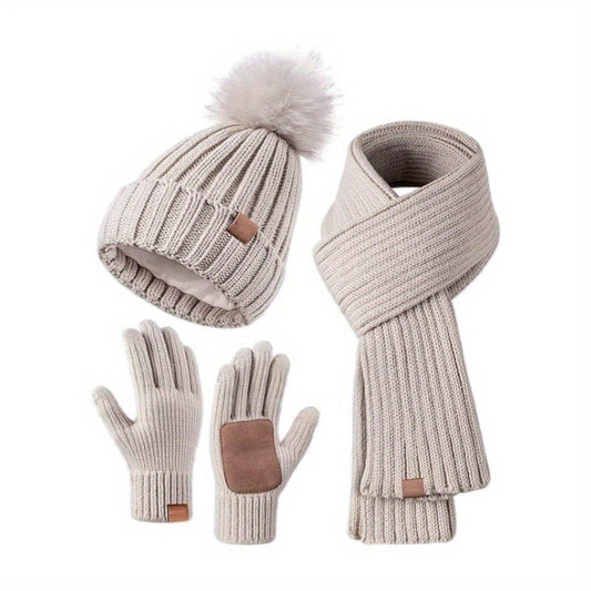 Emeja | 3-in-1 Gebreide Winterset met Muts, Sjaal en Touchscreen Handschoenen