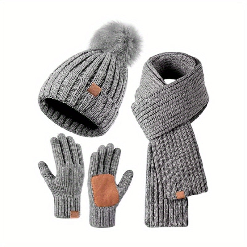 Emeja | 3-in-1 Gebreide Winterset met Muts, Sjaal en Touchscreen Handschoenen