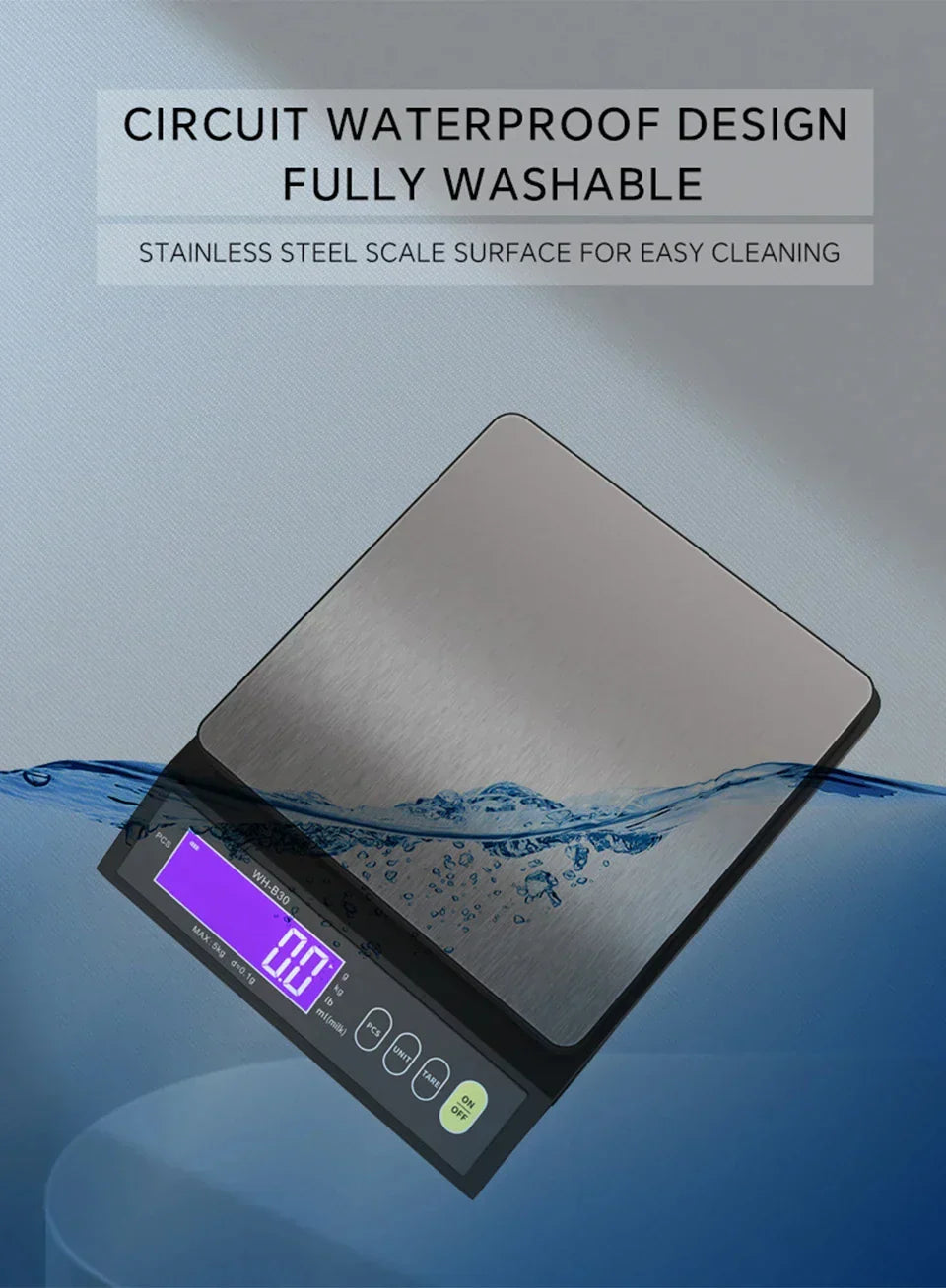Emeja | 5 kg/0.1 g en 10 kg/1 g digitale elektronische keukenweegschaal, LCD-scherm, volledig waterdicht roestvrijstalen gereedschap voor bakken