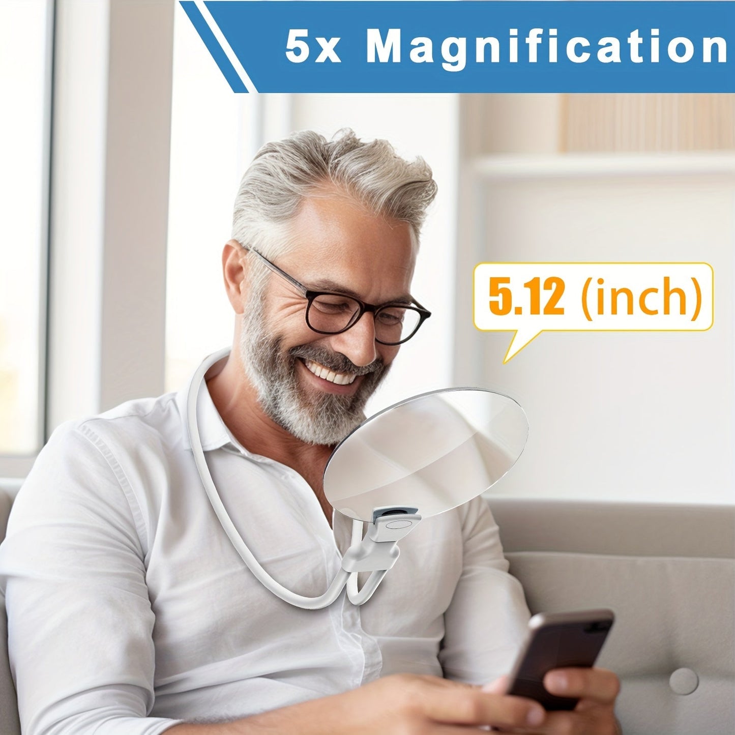 Emeja | 5X Vergrootglas Pro – Handsfree Verstelbare Nekloep voor Senioren en Visueel Gehandicapten – Perfect voor Lezen, Naaien, Knutselen en Inspectie