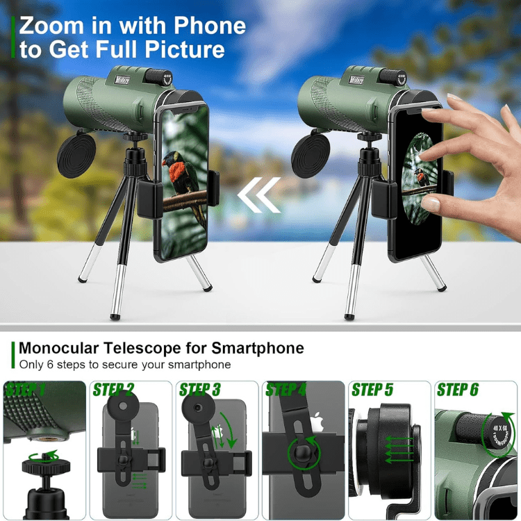 Emeja | Compact Ultra-Zoom Monoculaire | HD Lens, Lichtgewicht & Perfect voor Wandelen, Vogelspotten en Sportevenementen