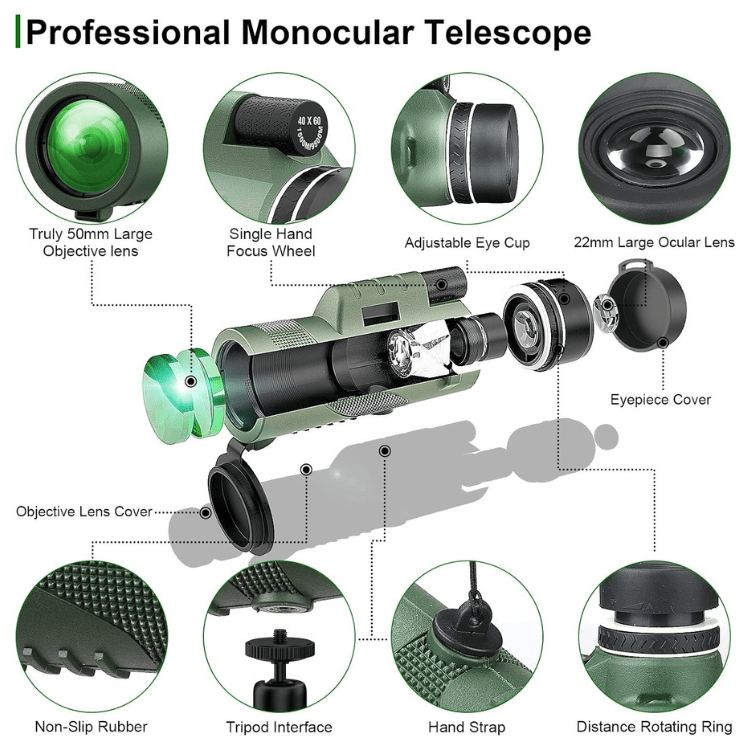 Emeja | Compact Ultra-Zoom Monoculaire | HD Lens, Lichtgewicht & Perfect voor Wandelen, Vogelspotten en Sportevenementen