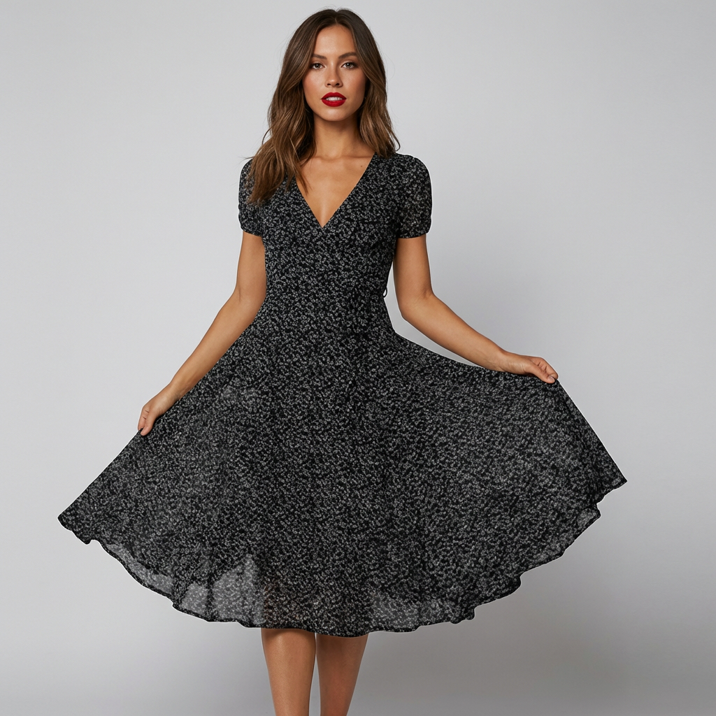 Emeja | Dames Bloemen A-Lijn Midi Jurk met V-Hals
