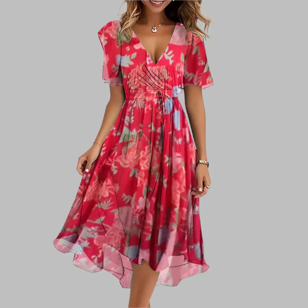 Emeja | Dames Bloemen Wrap Midi Jurk