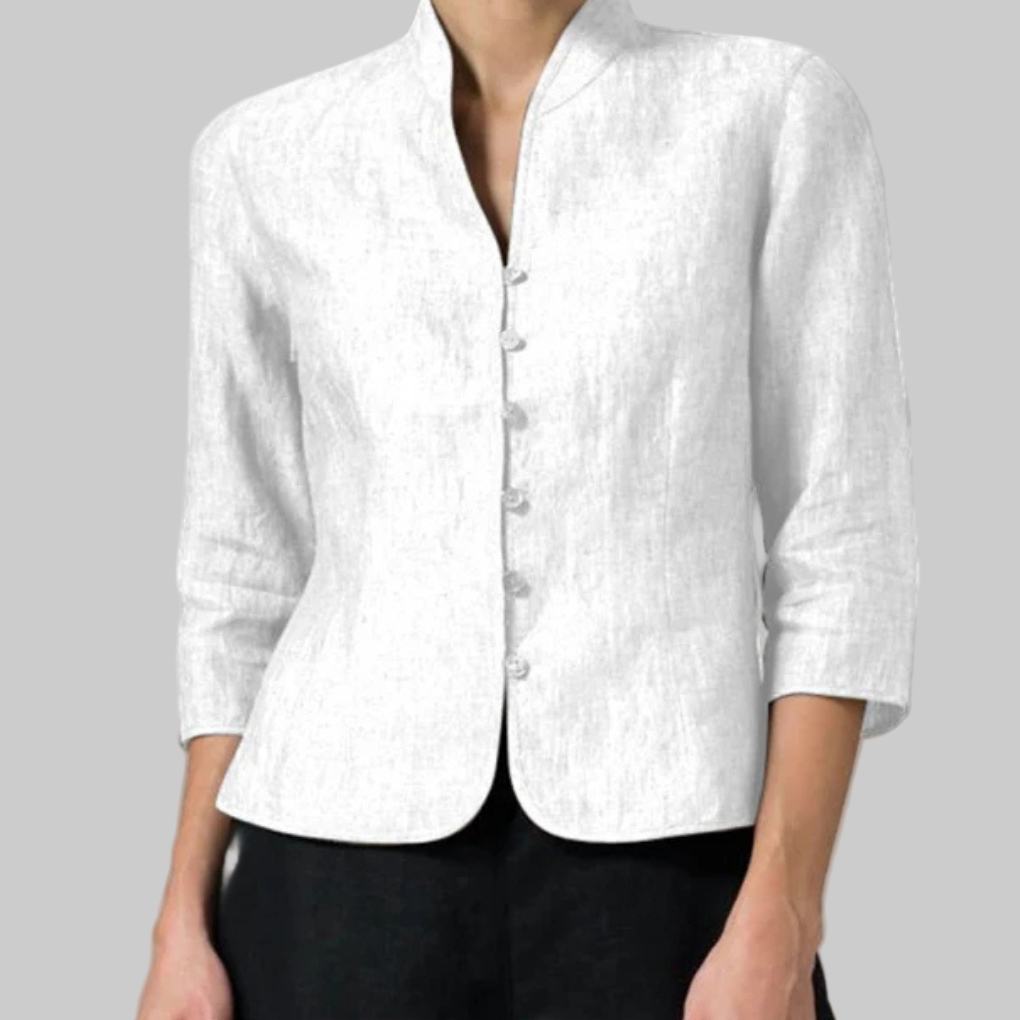 Emeja | Dames Blouse met Staande Kraag en Knopen