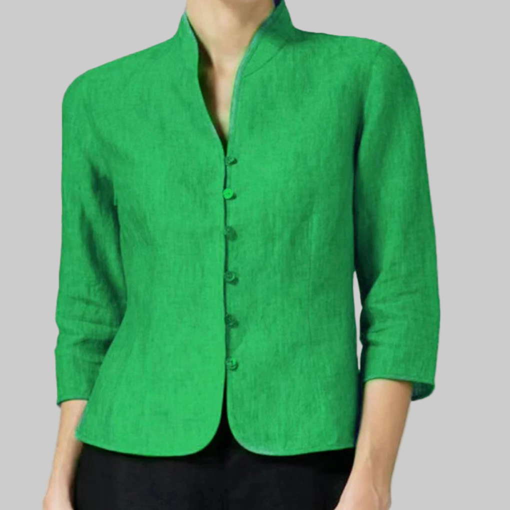 Emeja | Dames Blouse met Staande Kraag en Knopen