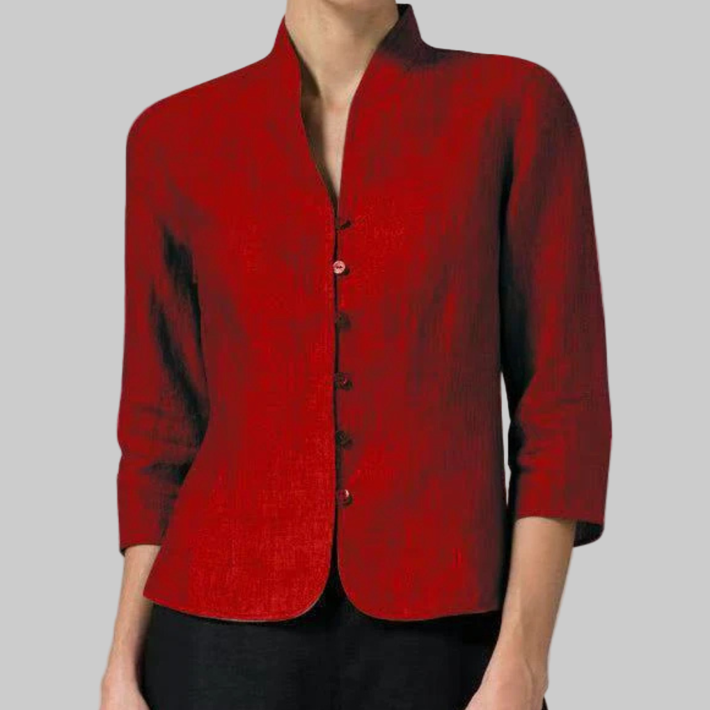 Emeja | Dames Blouse met Staande Kraag en Knopen