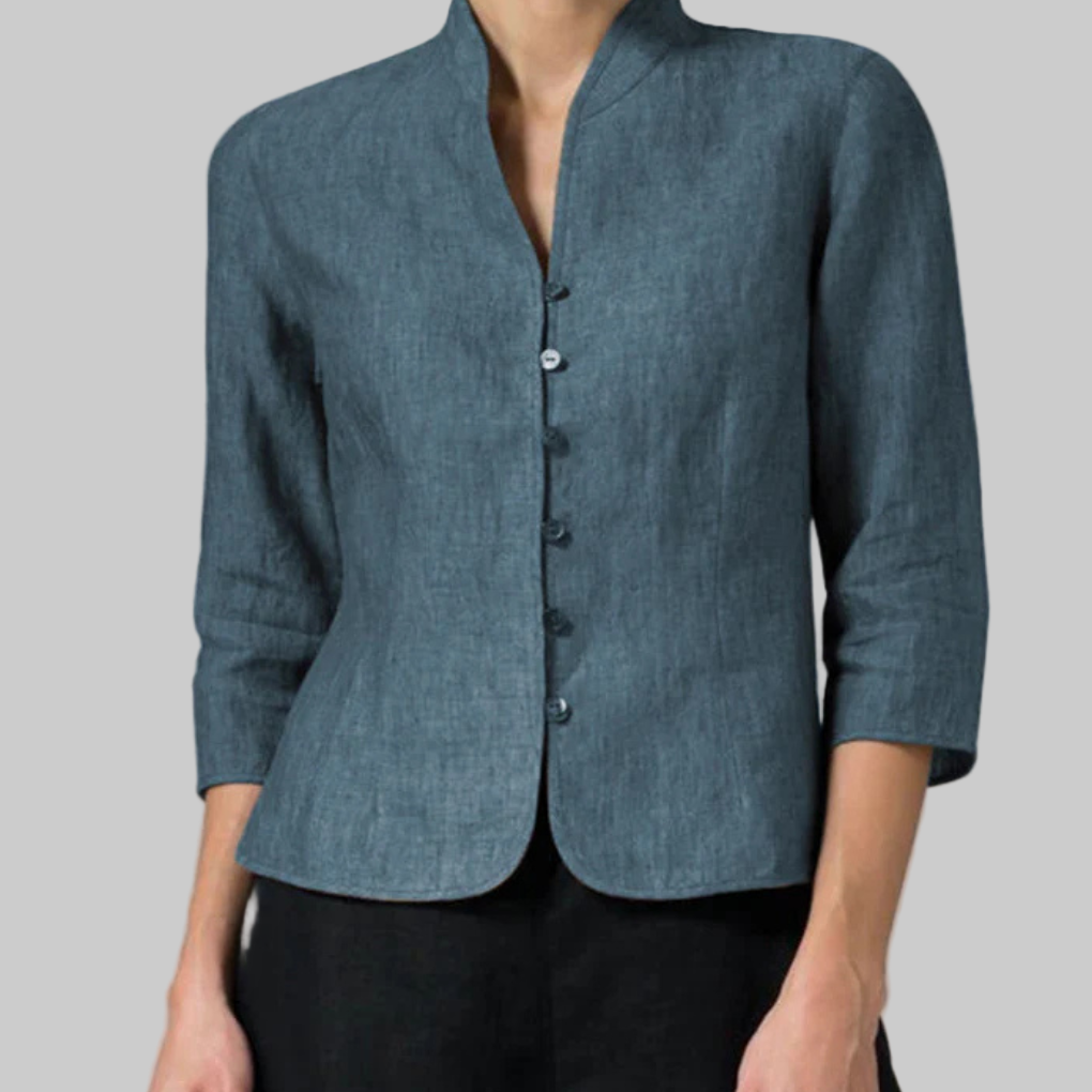 Emeja | Dames Blouse met Staande Kraag en Knopen