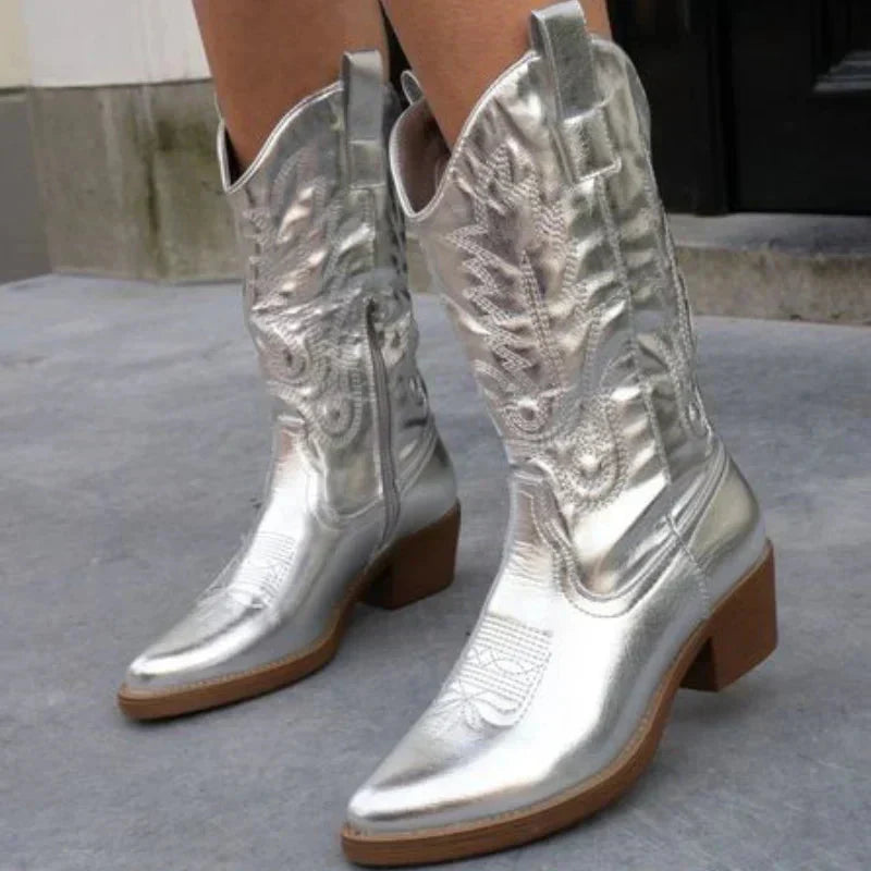 Emeja | Dames Cowboylaarzen met Metallic Afwerking