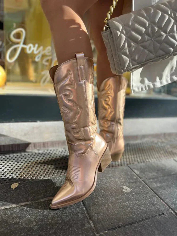 Emeja | Dames Cowboylaarzen met Metallic Afwerking