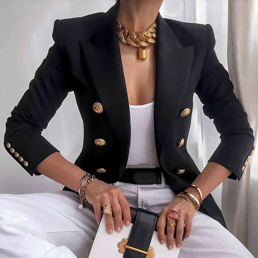 Emeja | Dames Dubbelgeknoopte Blazer met Gouden Knopen