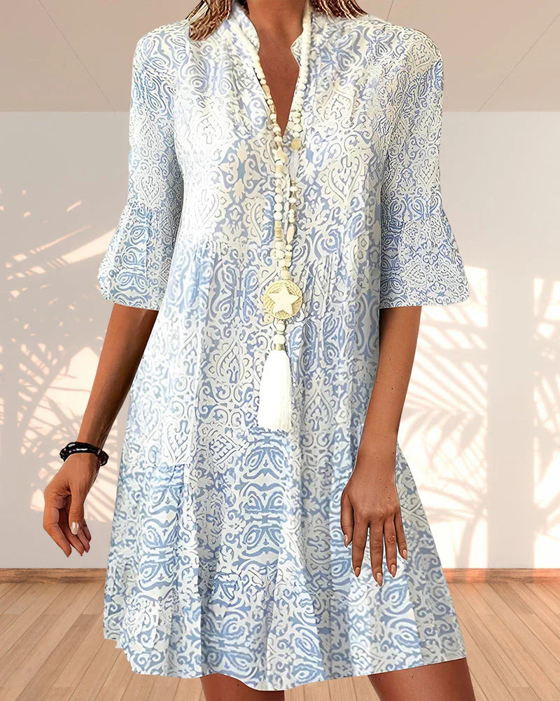 Emeja | Dames Gelaagde Midi Jurk met Boho Print