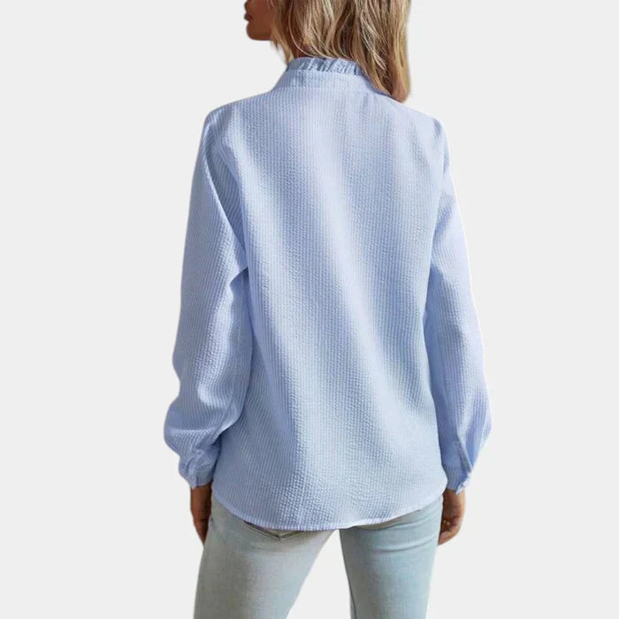 Emeja | Dames Gestreepte Blouse met Ruches Voorzijde