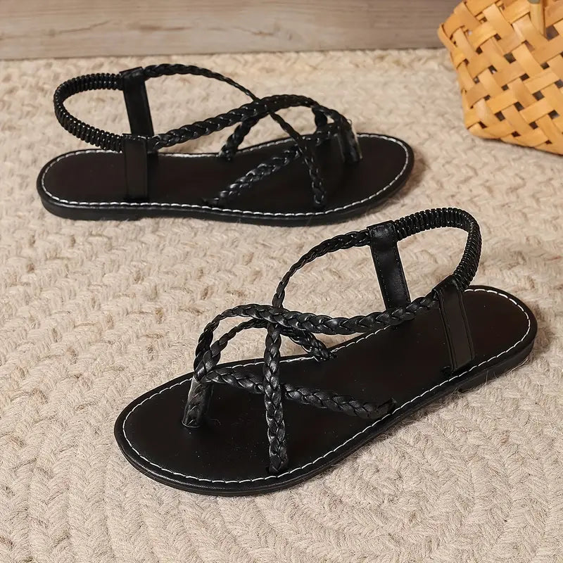 Emeja | Dames Gevlochten Band Plat Sandalen