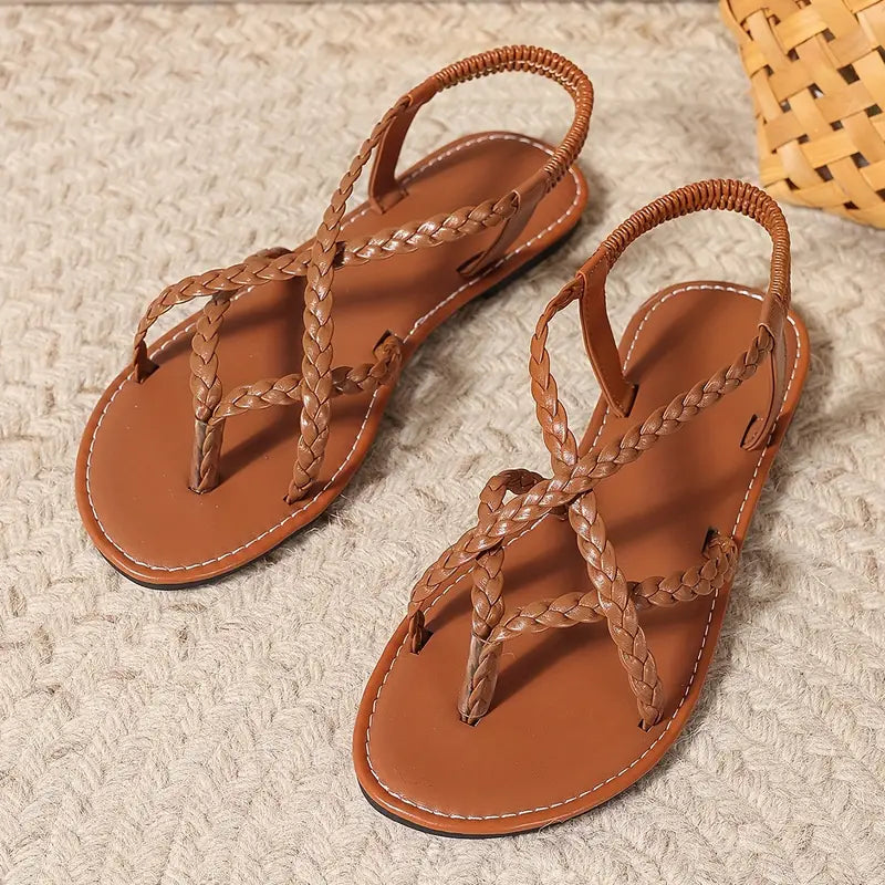 Emeja | Dames Gevlochten Band Plat Sandalen