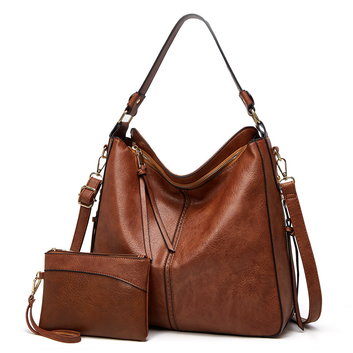 Emeja | Dames Hobo Schoudertas met Gouden Ritsdetails