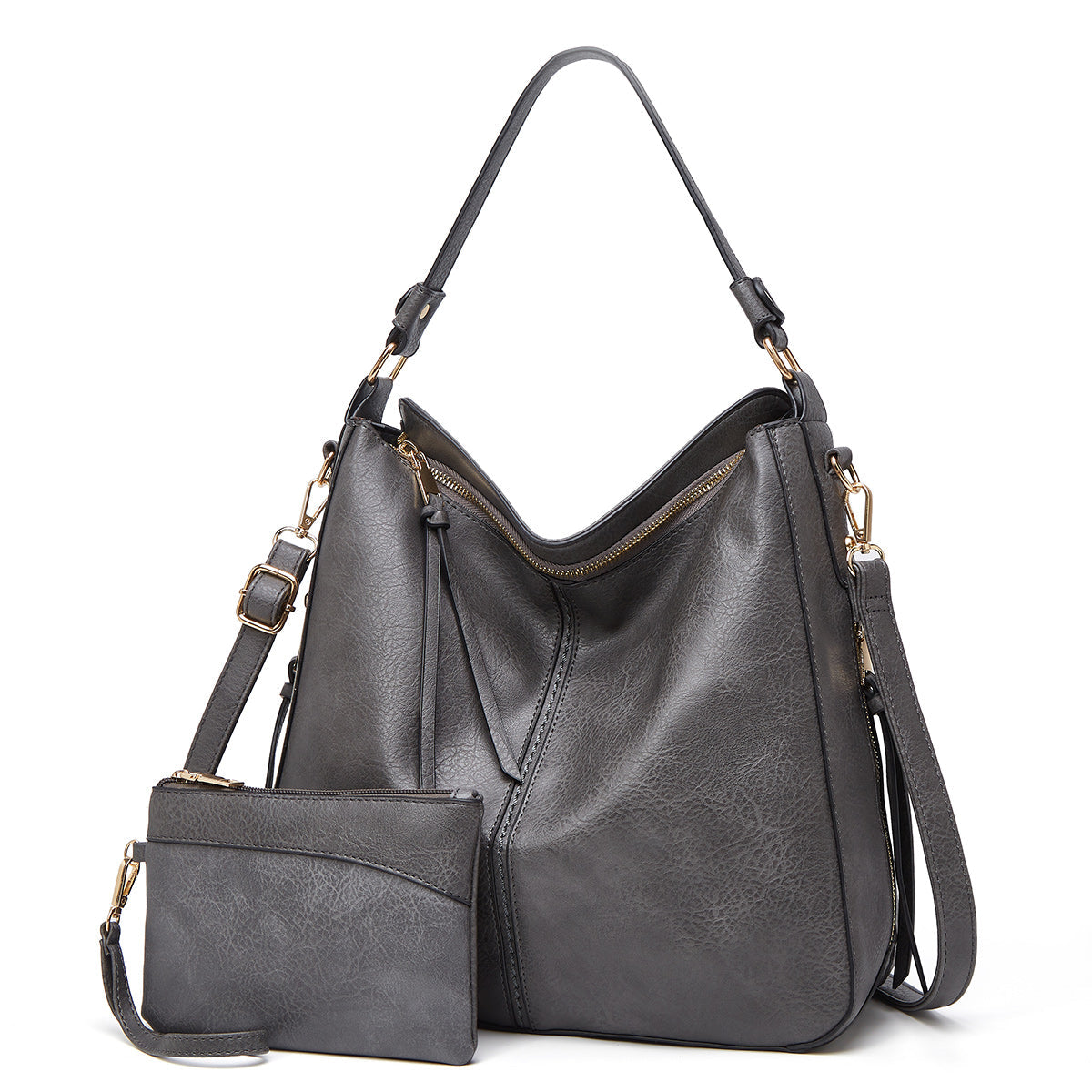 Emeja | Dames Hobo Schoudertas met Gouden Ritsdetails