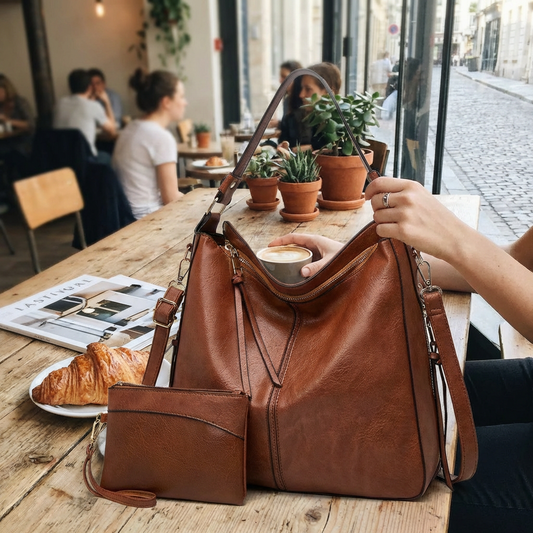 Emeja | Dames Hobo Schoudertas met Gouden Ritsdetails