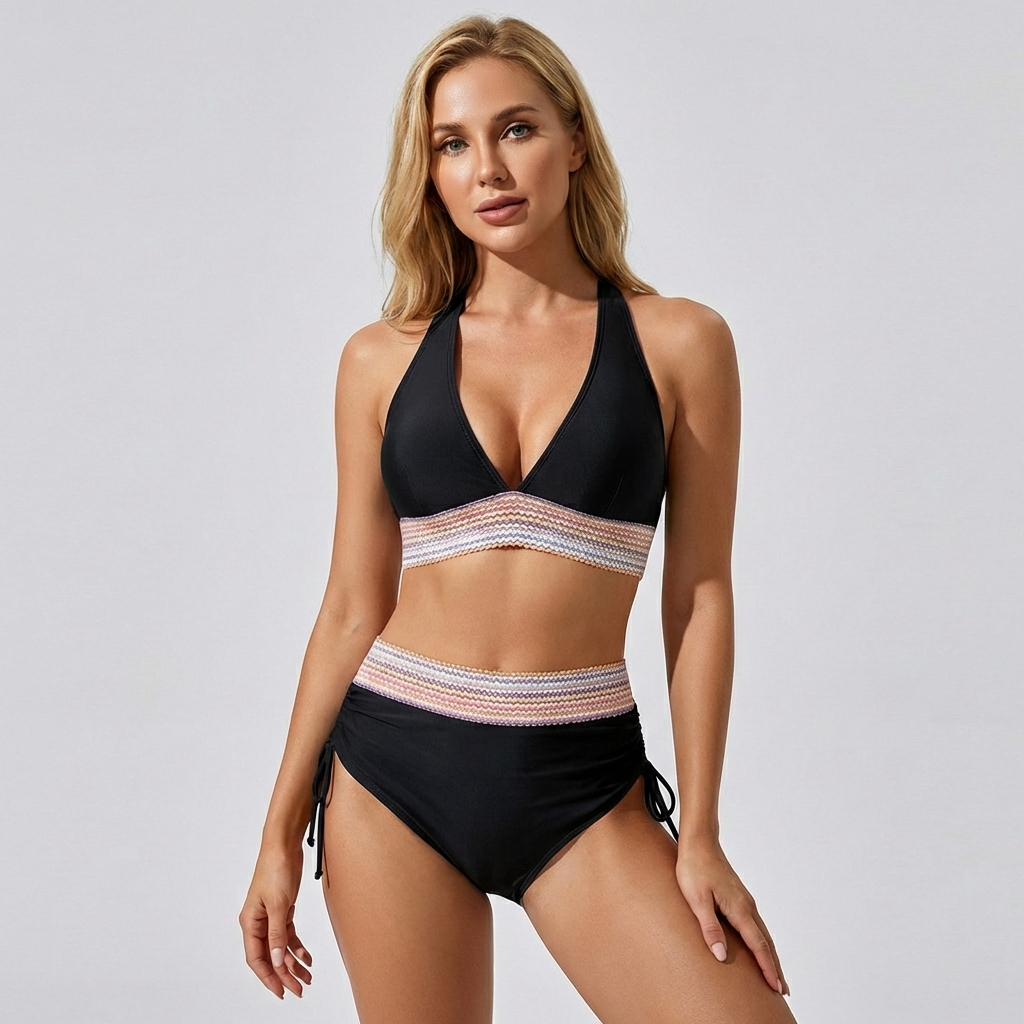 Emeja | Dames Hoge Taille Bikini met Textuur Tailleband