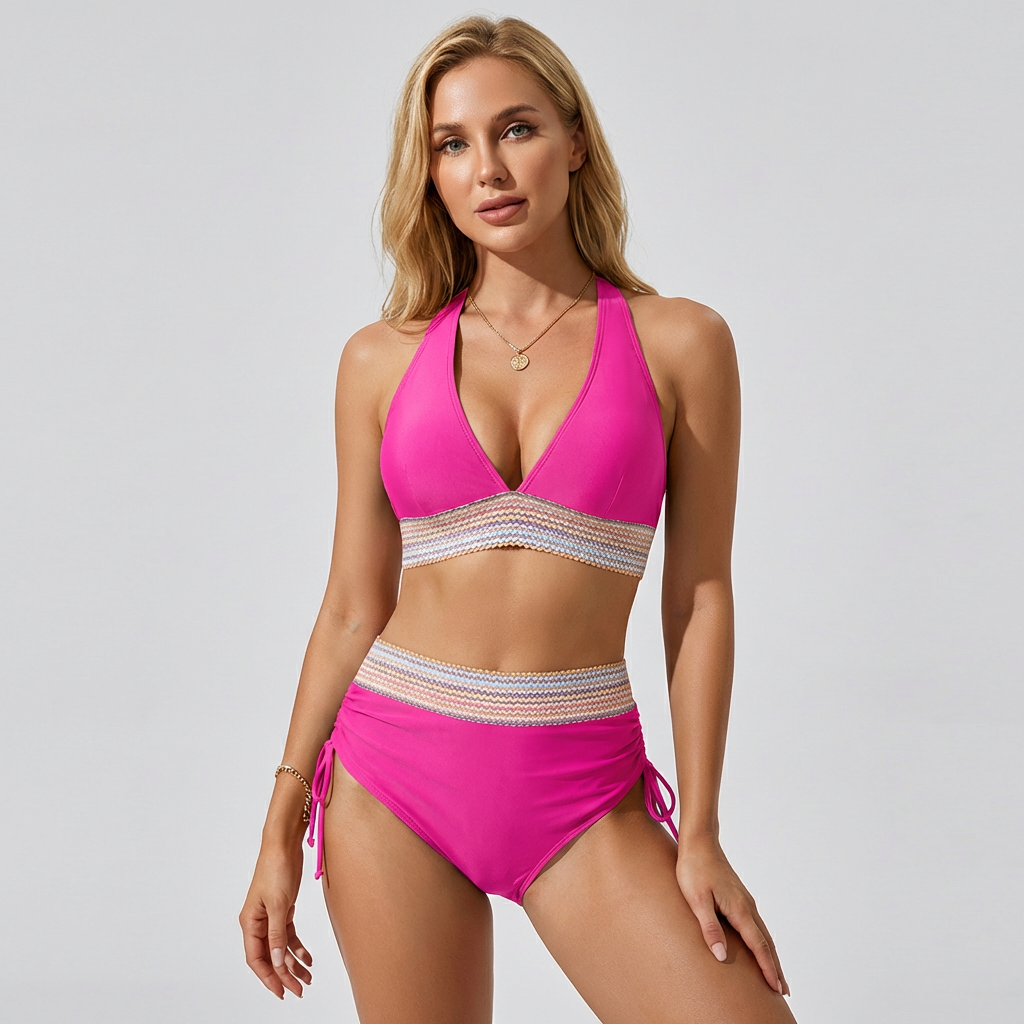 Emeja | Dames Hoge Taille Bikini met Textuur Tailleband