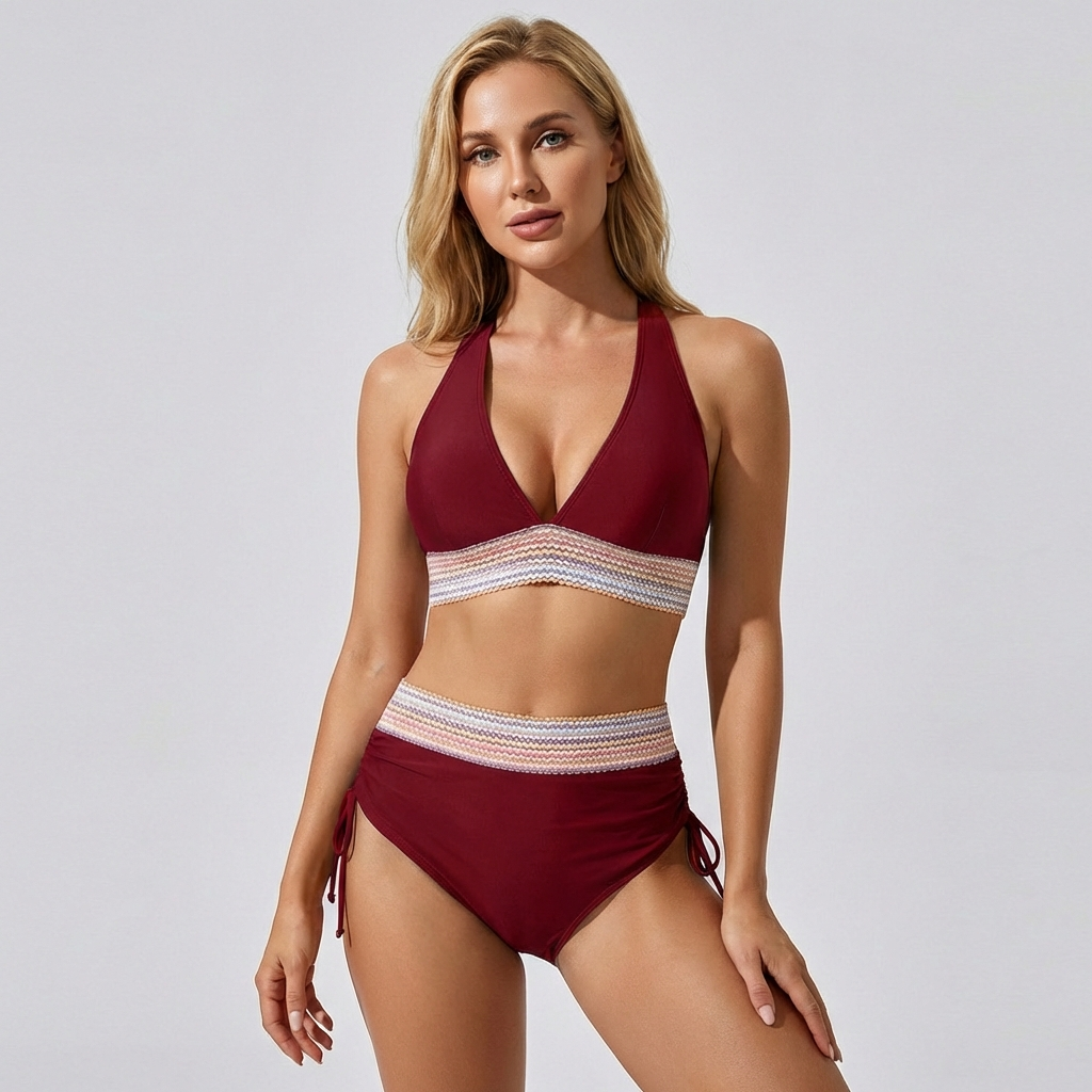 Emeja | Dames Hoge Taille Bikini met Textuur Tailleband
