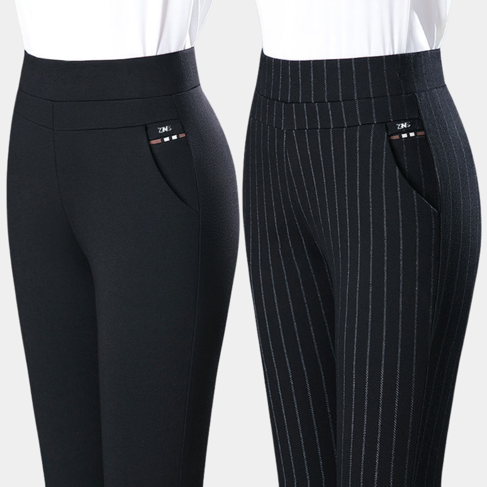 Emeja | Dames Hoge Taille Stretchbroek met Streepdetail