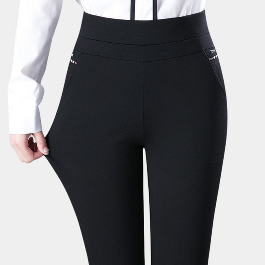Emeja | Dames Hoge Taille Stretchbroek met Streepdetail