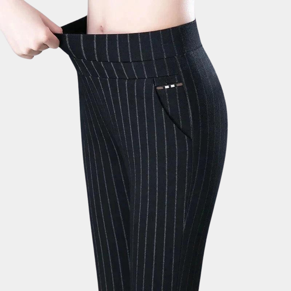 Emeja | Dames Hoge Taille Stretchbroek met Streepdetail