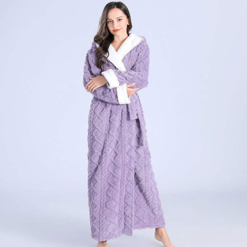 Emeja | Dames Hooded Pluche Badjas Enkel Lengte