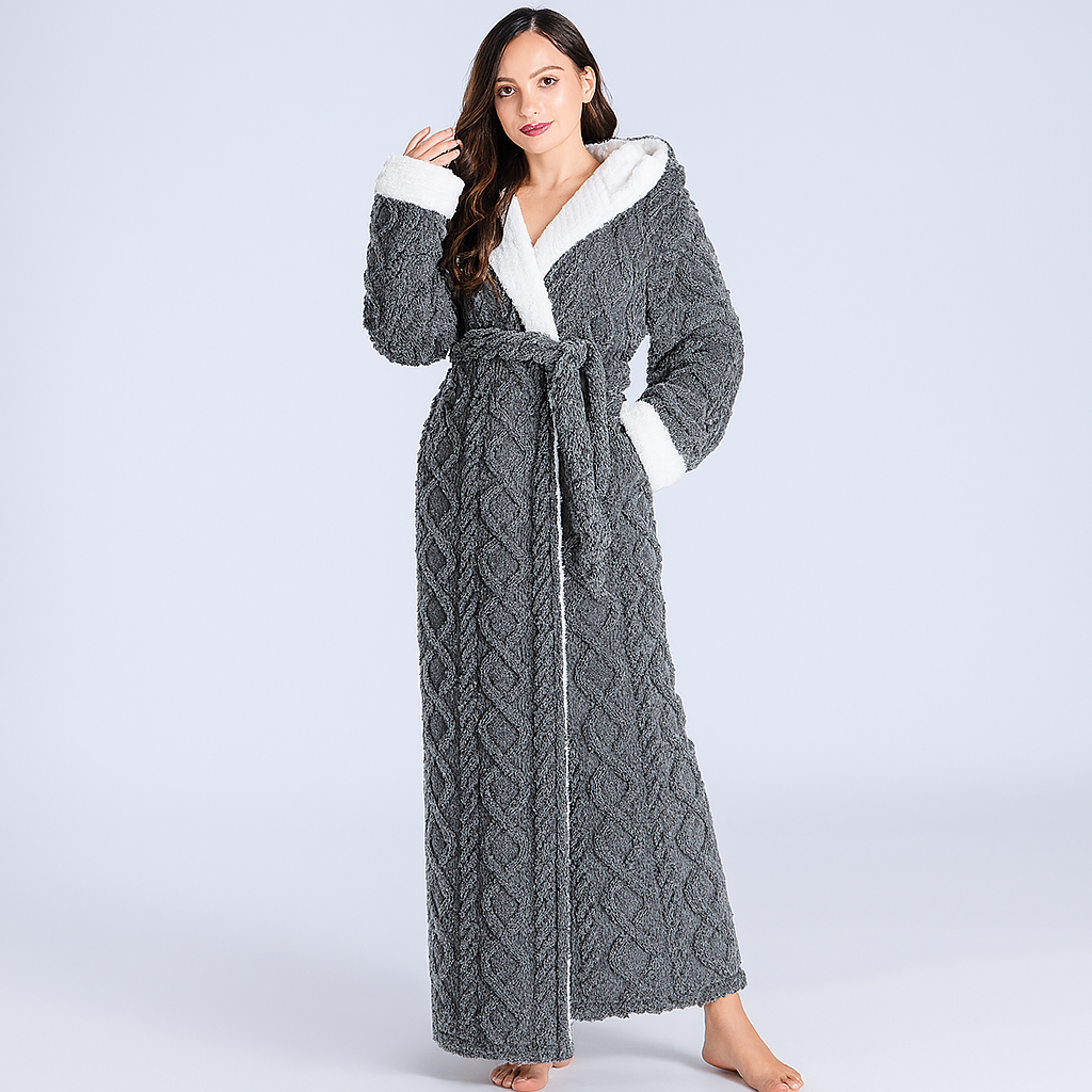 Emeja | Dames Hooded Pluche Badjas Enkel Lengte