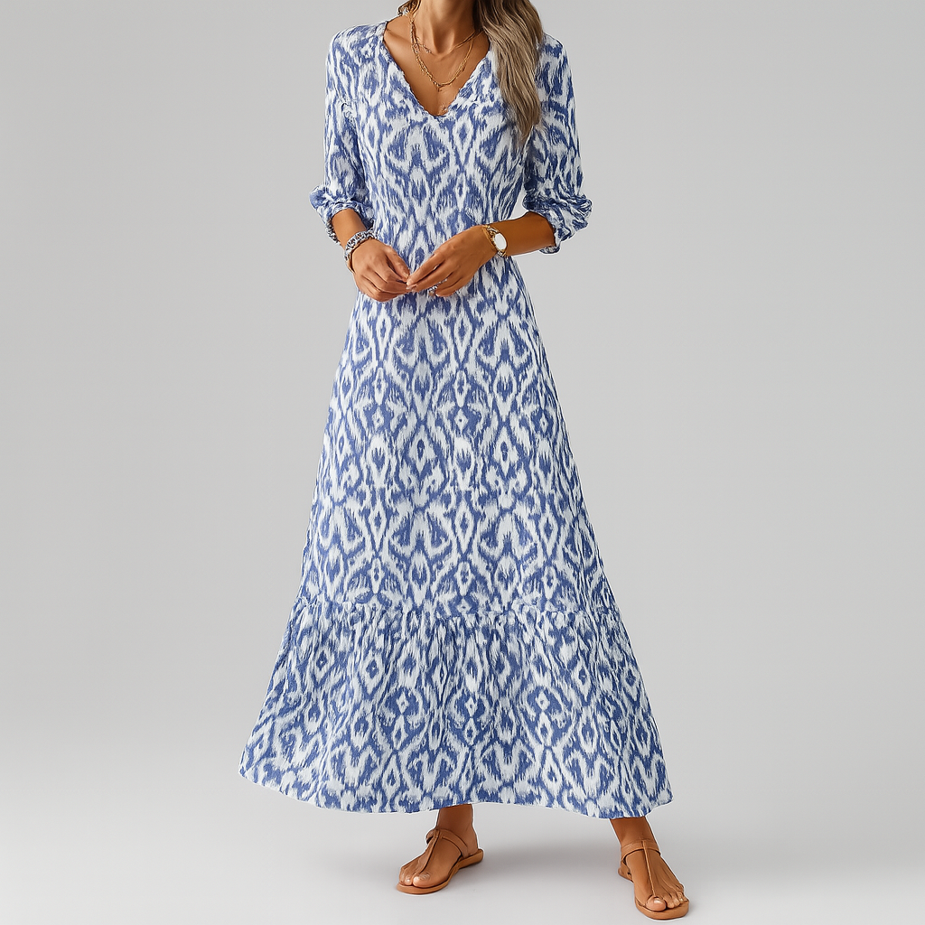 Emeja | Dames Ikat Print Tiered Maxi Jurk