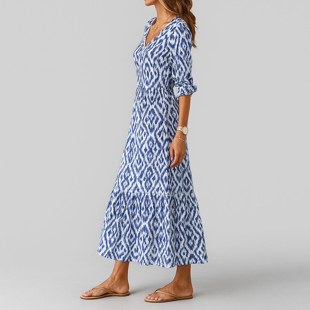 Emeja | Dames Ikat Print Tiered Maxi Jurk