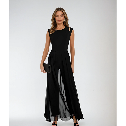 Emeja | Dames Jumpsuit met Brede Pijpen en Overlay
