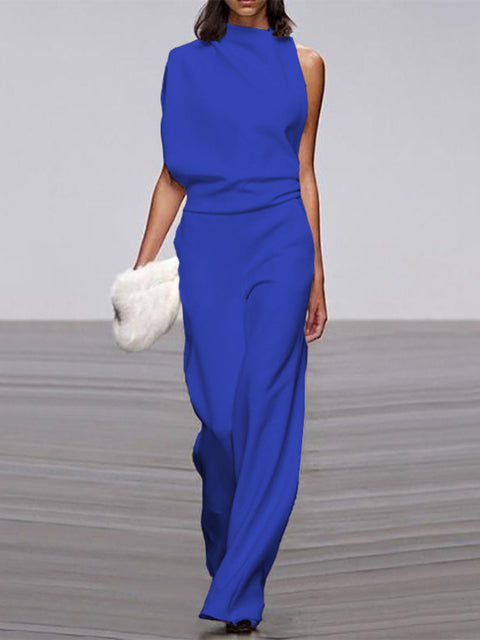 Emeja Dames Jumpsuit met Ronde Hals, Mouwloos en Wijde Pijpen