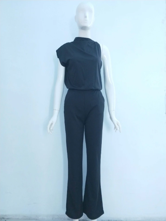 Emeja Dames Jumpsuit met Ronde Hals, Mouwloos en Wijde Pijpen