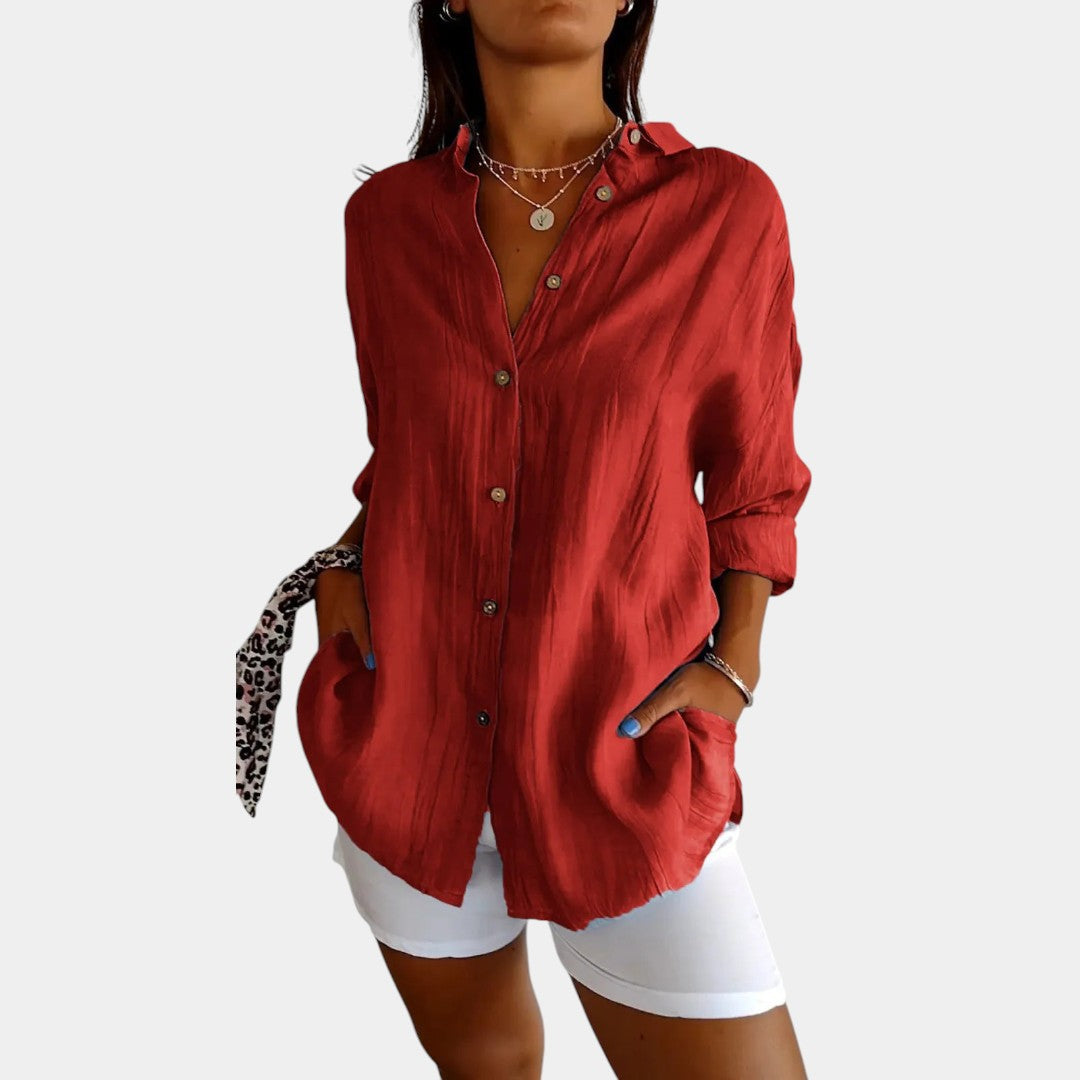 Emeja | Dames Linnenmix Blouse met Relaxte Pasvorm