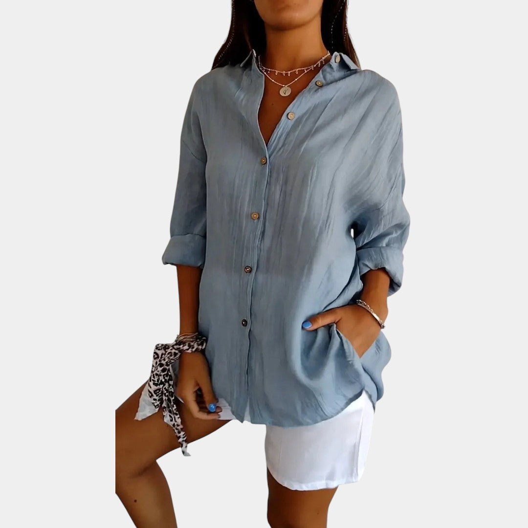 Emeja | Dames Linnenmix Blouse met Relaxte Pasvorm