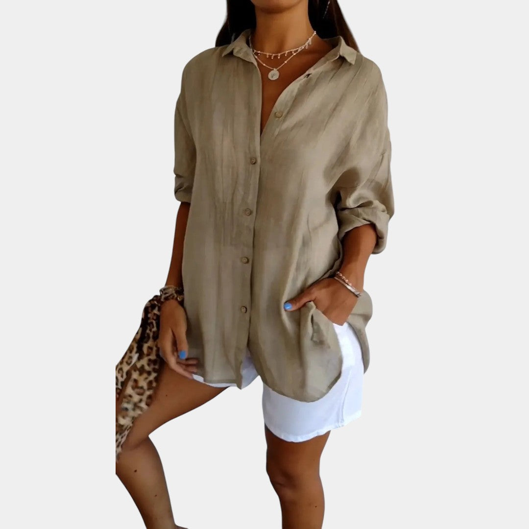 Emeja | Dames Linnenmix Blouse met Relaxte Pasvorm