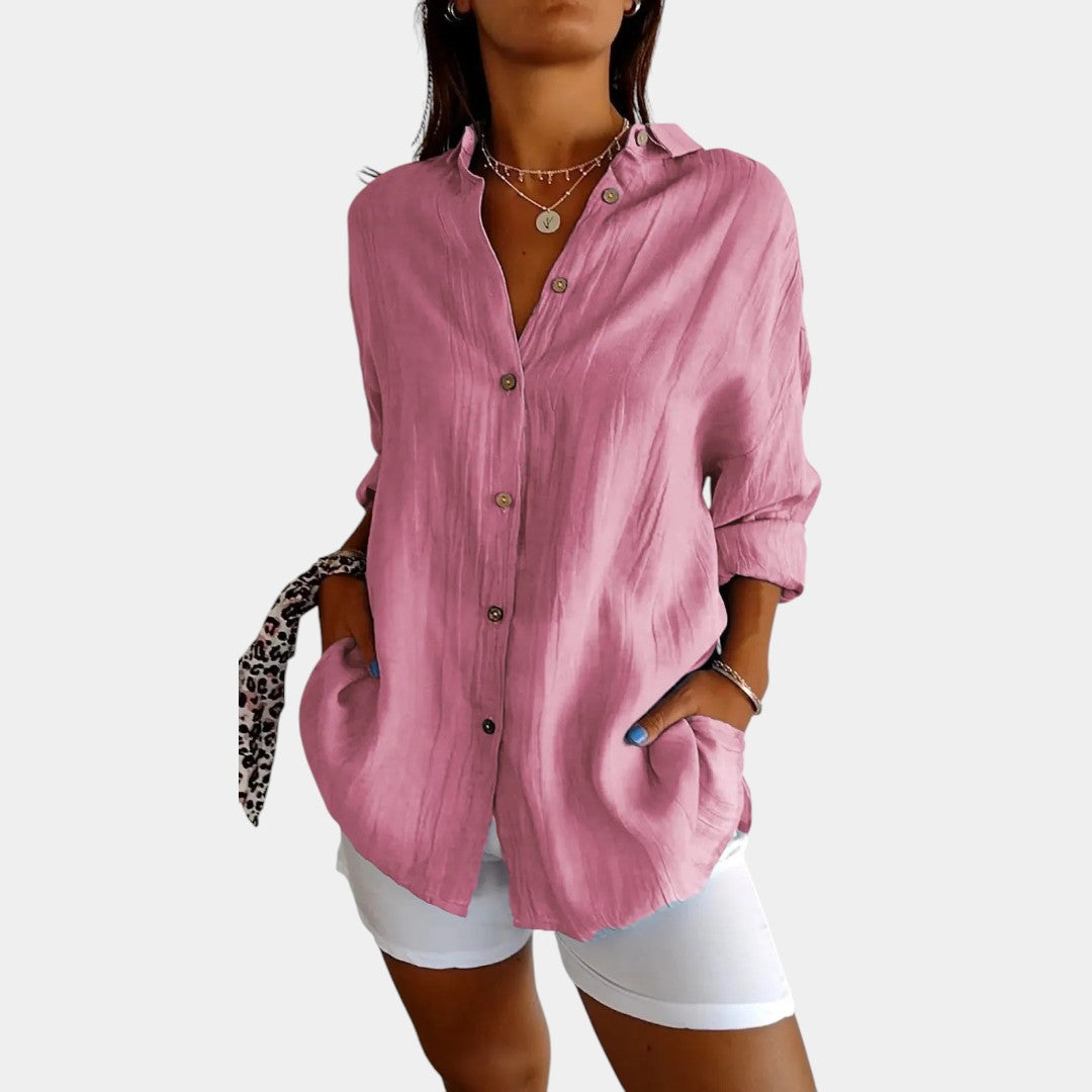 Emeja | Dames Linnenmix Blouse met Relaxte Pasvorm