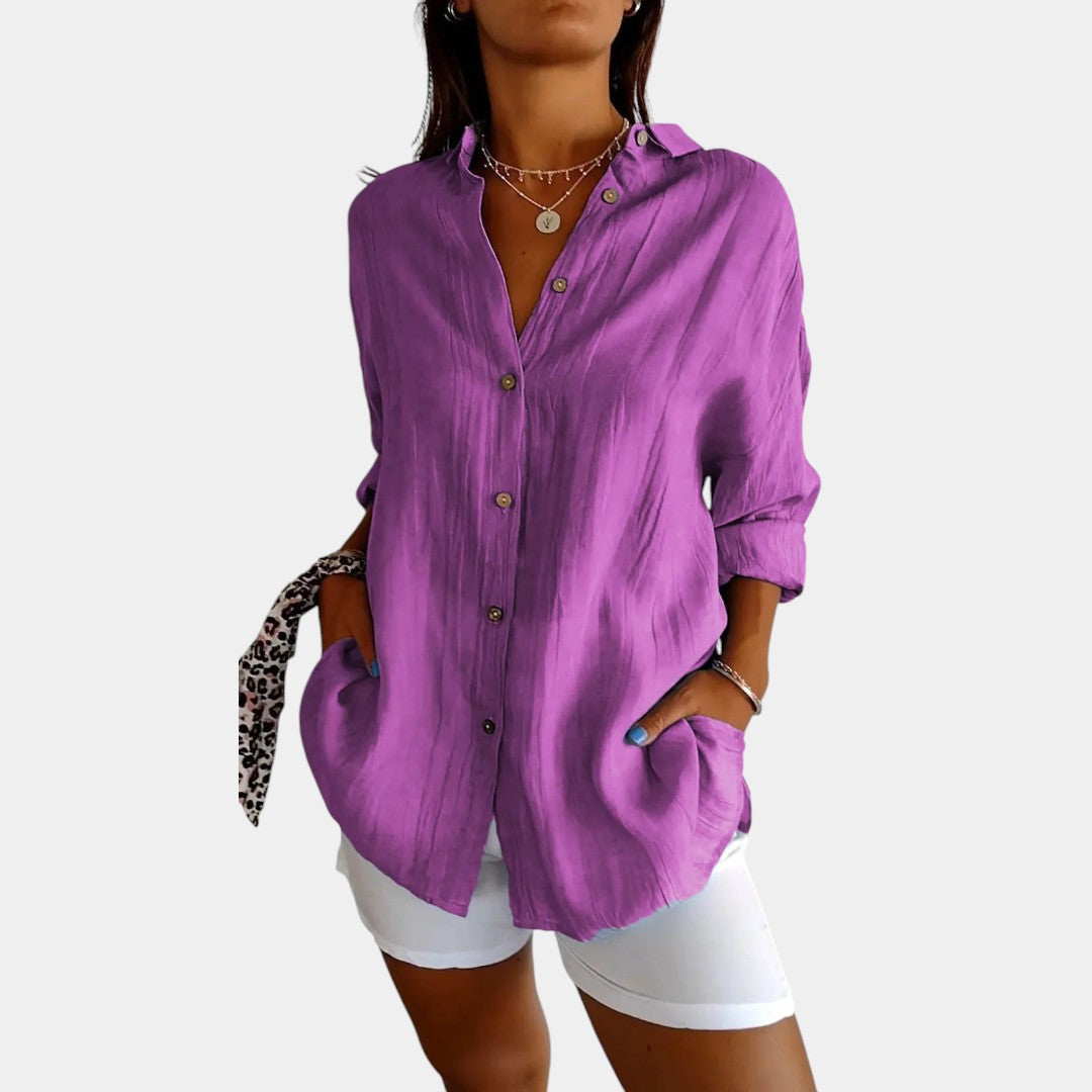 Emeja | Dames Linnenmix Blouse met Relaxte Pasvorm