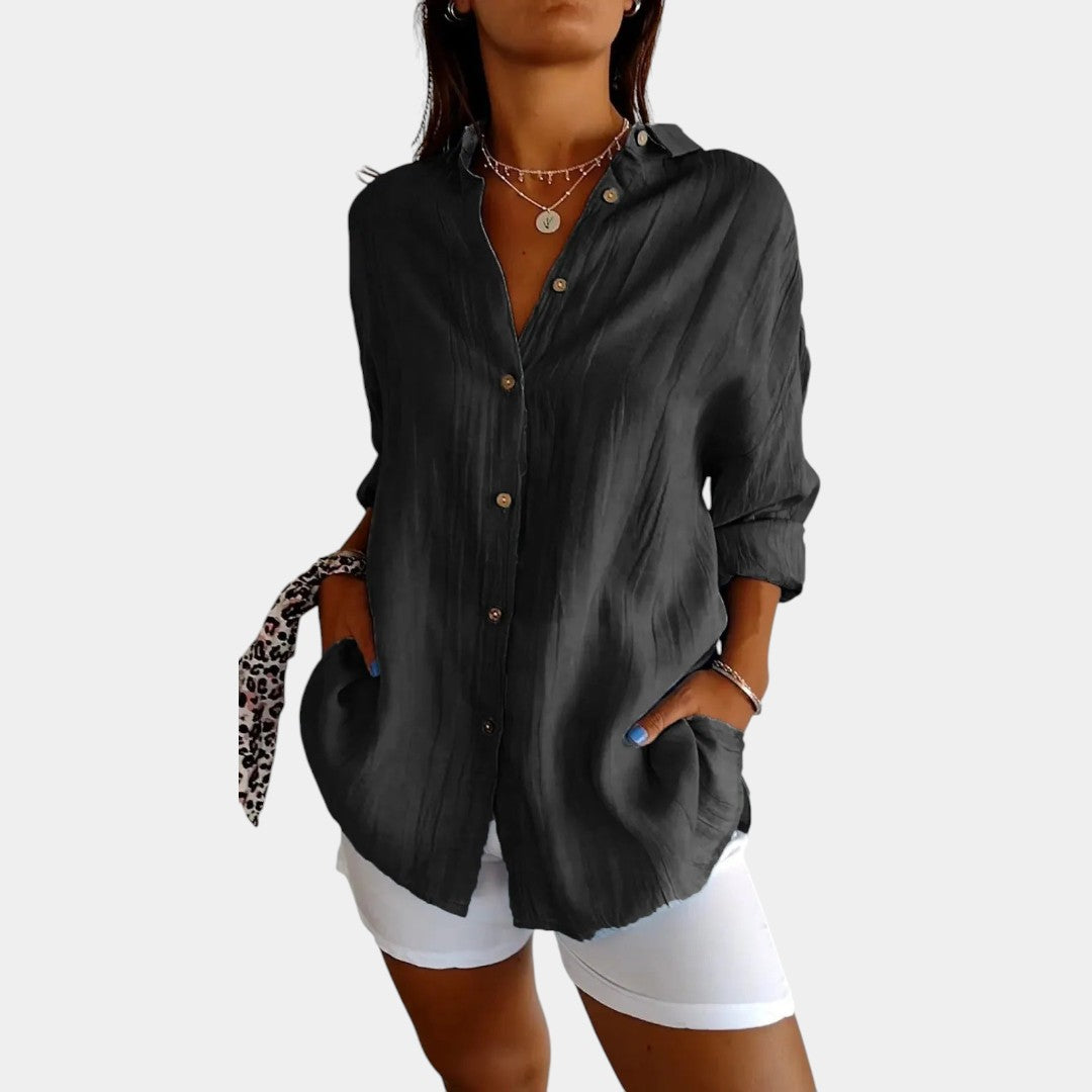 Emeja | Dames Linnenmix Blouse met Relaxte Pasvorm
