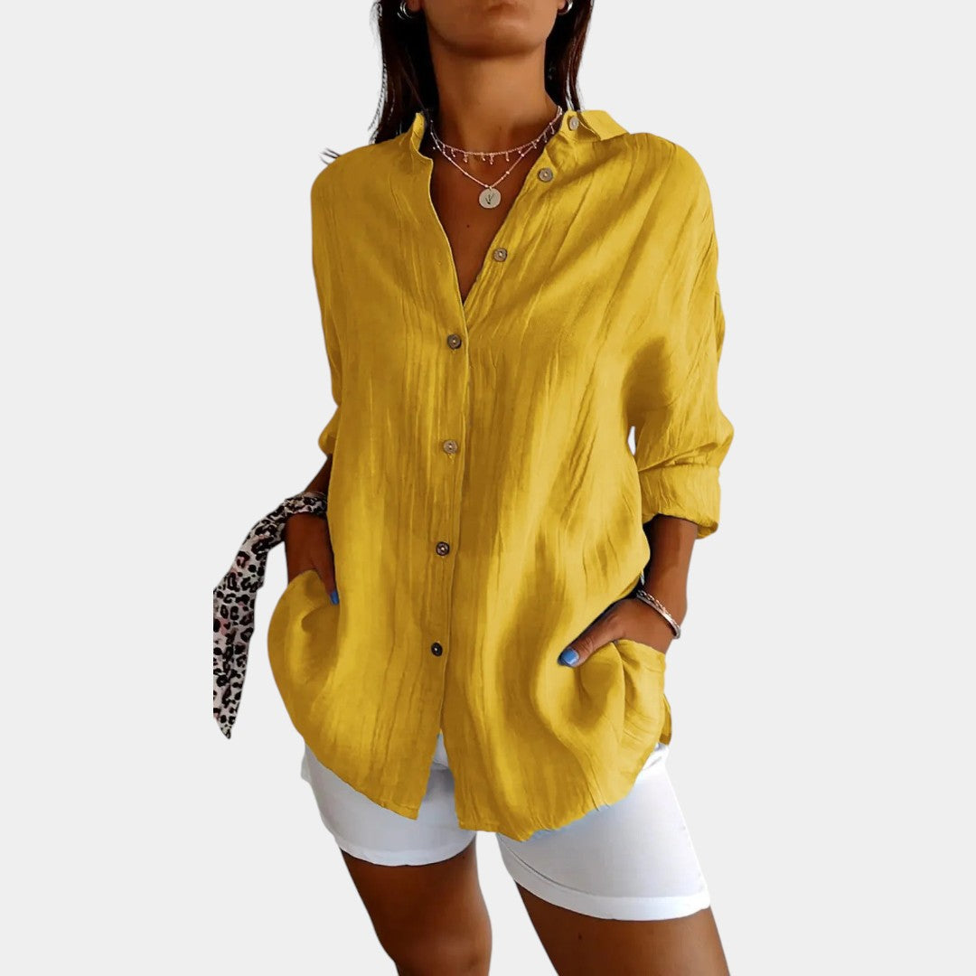 Emeja | Dames Linnenmix Blouse met Relaxte Pasvorm