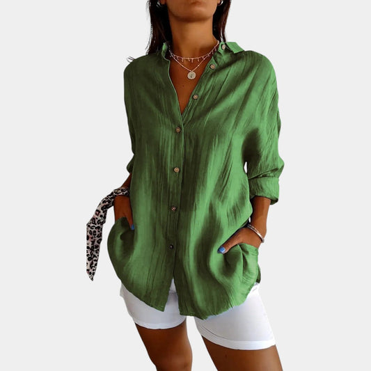 Emeja | Dames Linnenmix Blouse met Relaxte Pasvorm