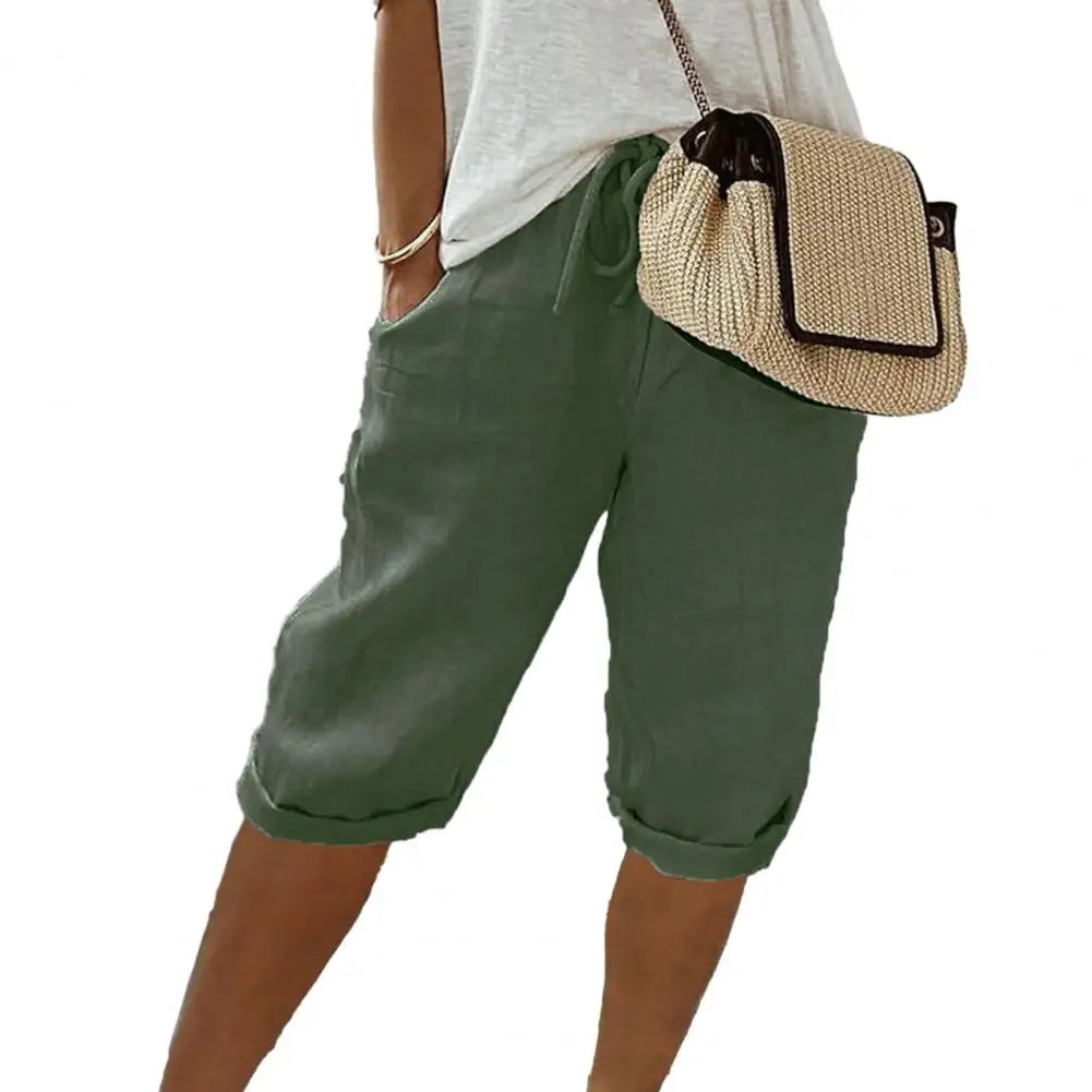 Emeja | Dames Linnenmix Cropped Broek met Zakken