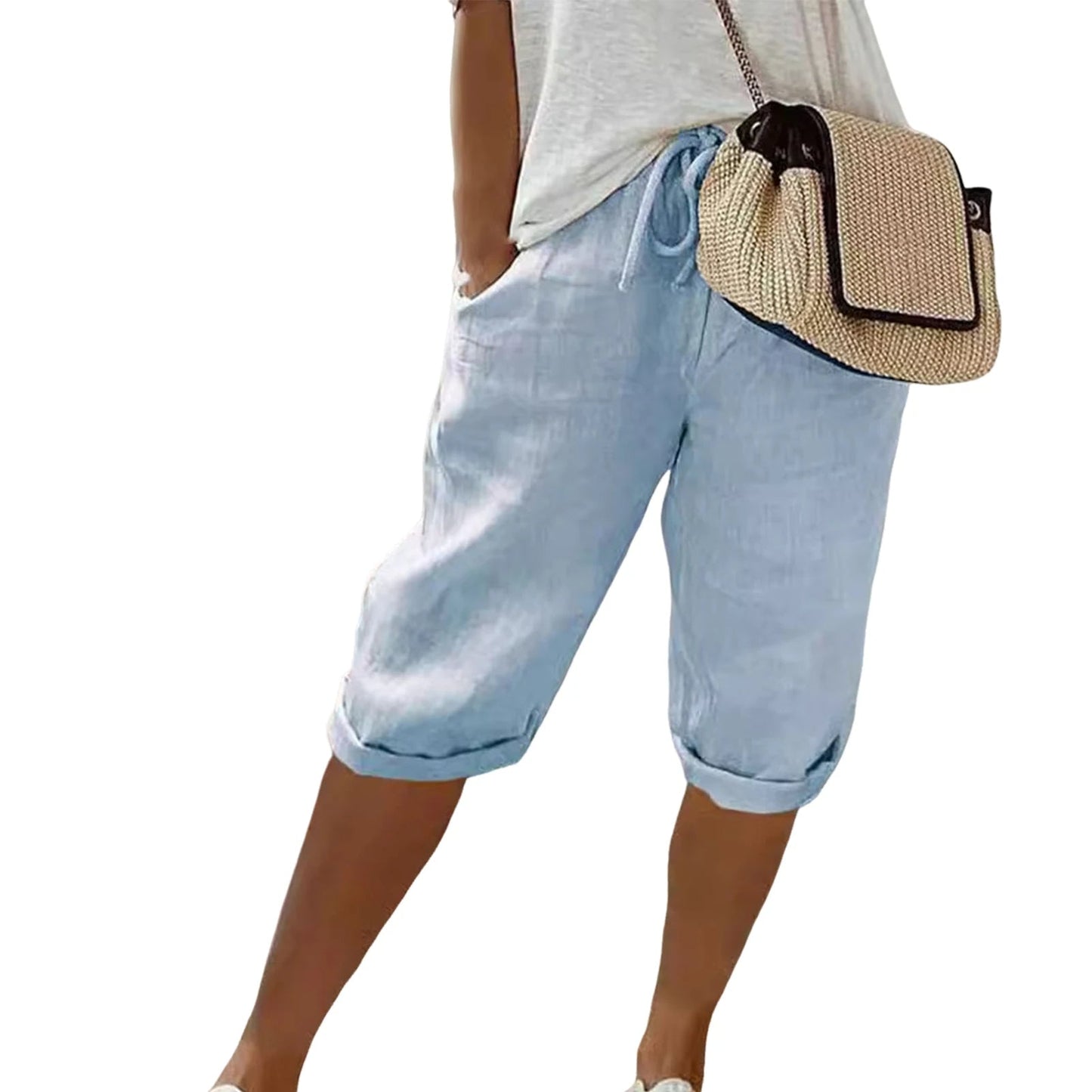 Emeja | Dames Linnenmix Cropped Broek met Zakken