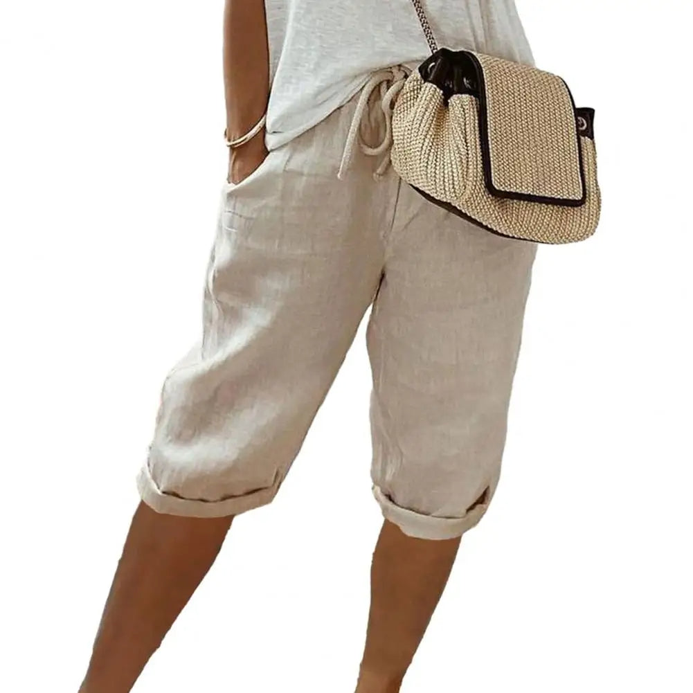 Emeja | Dames Linnenmix Cropped Broek met Zakken